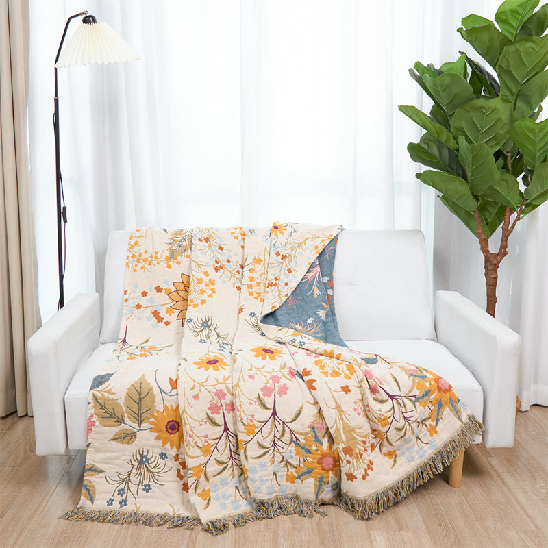 布団・毛布 tassel sofa blanket graphic/ABCD FLEURS xwdhouse Rural Floral Cotton Gauze Quilted Reversible Tassel Throw